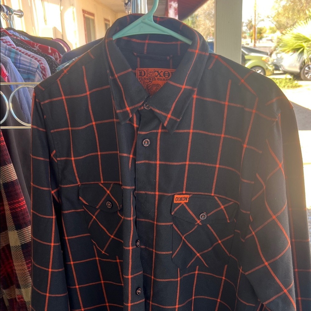 DIXXON Men's Black Shirt with Orange Grid Pattern